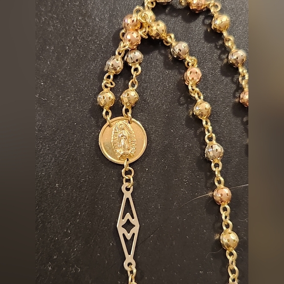 Solid 14K Yellow Gold Beaded Rosary Necklace weighs 12.56 Grams Brand new - Picture 14 of 16
